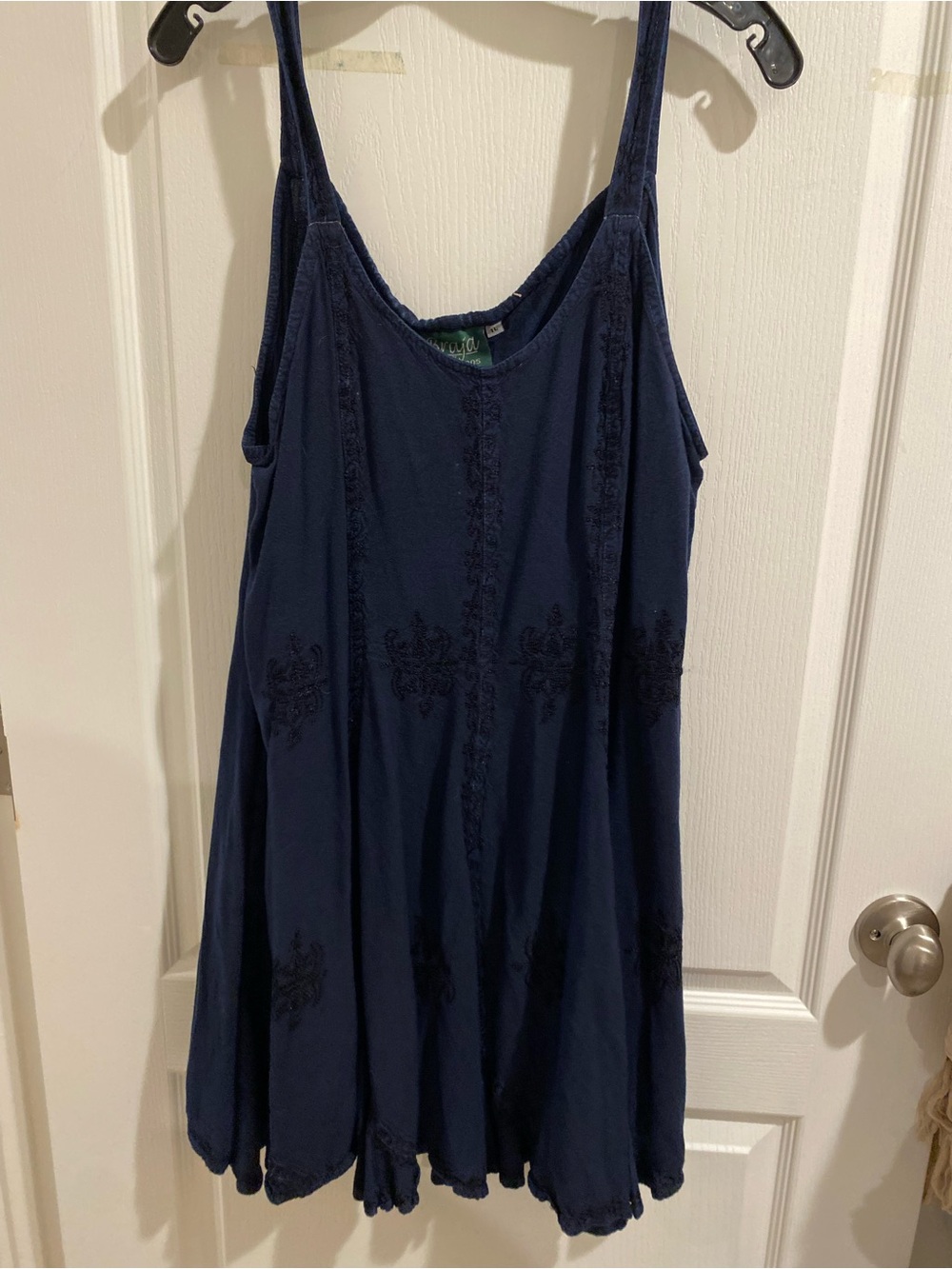 Braja Navy Embroidered Spaghetti-Strap Mini Dress